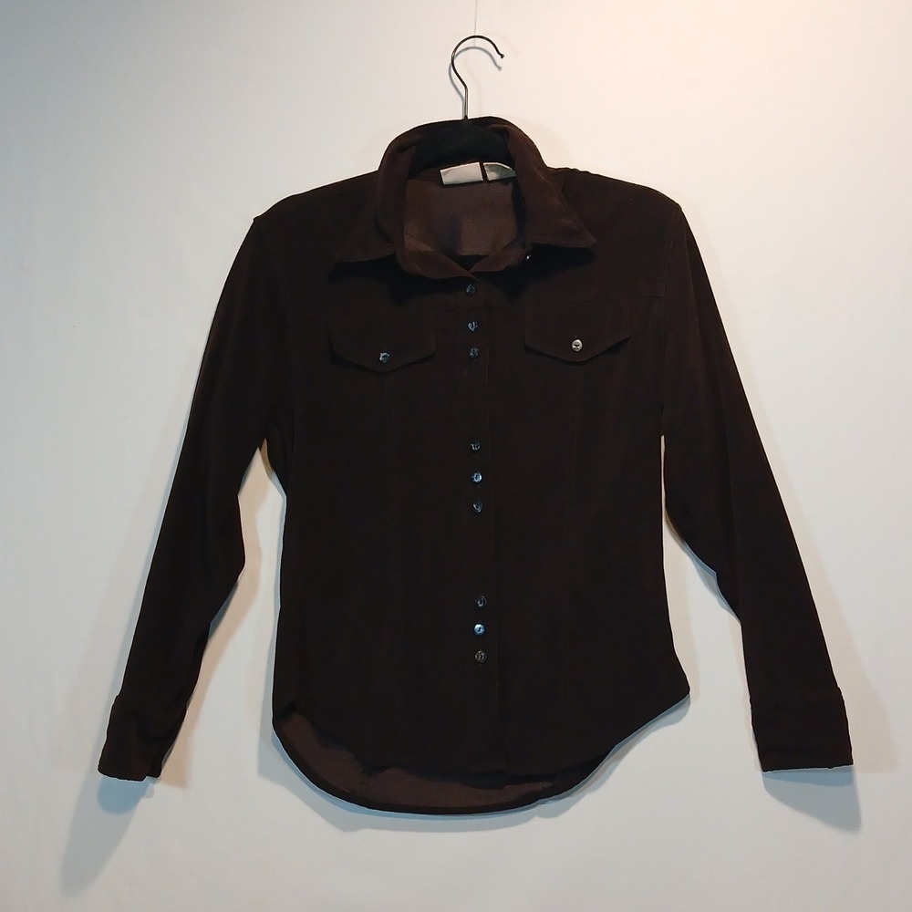 Fiorlini S brown button up shirt y2k 90s buffy western chic classic staple